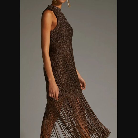 Anthropologie Mohan Fringed Halter Dress By Not So Serious by Pallavi - Picture 4 of 5